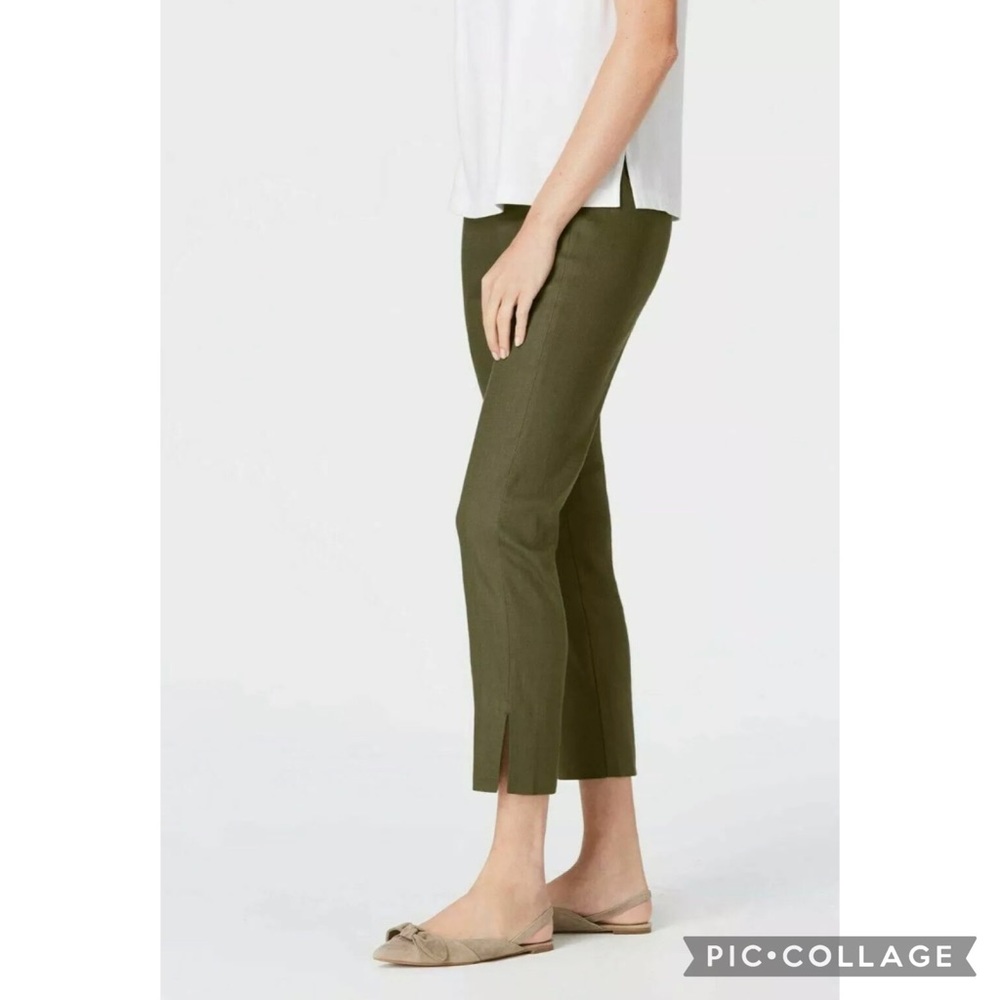 J.Jill Linen Stretch Green Front-Slit Ankle Pants